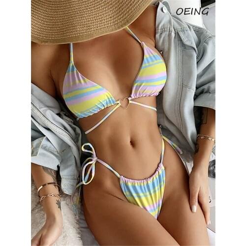 String Print Striped 2 Piece Set Women Sexy String Bathing Suit Women 2021 Swimwear Women