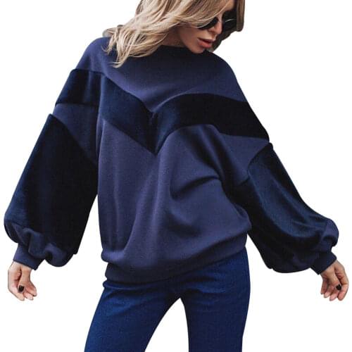 Womens Casual Sweater Round Neck Long Sleeve Loose Stitching Sweaterfashion Tops Up Blouse For Female Clothing