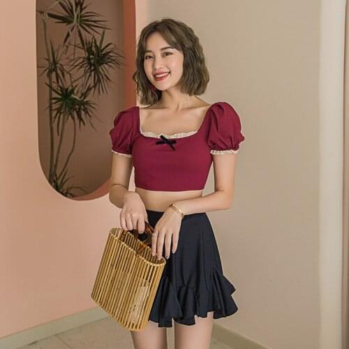 Brazilian Bikini Swimsuit For Girls Separate 2 Piece Women Biquini Split Skirt Cover Lovely School Winter Korea Polyester Print