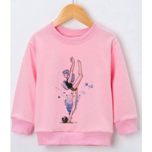 2021 Winter Base Coat Fun Watercolor Ballet Print Girls Pink Long-Sleeved T-Shirt Kawaii Hooded Sweater Dance Clothes Girls