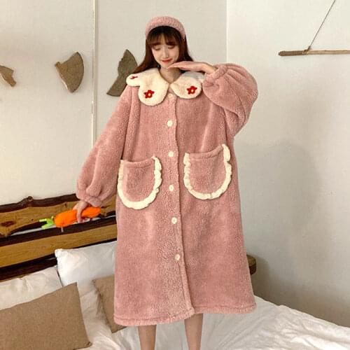Winter Flannel Robes for Teen Girls Sweet Sleepwear Cute Women Nightwear Bedroom Set Floral Cotton Bathrobe Plus Size Nightgowns