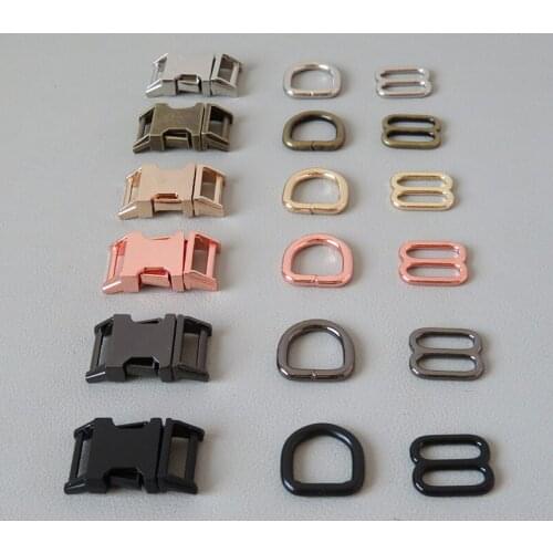 1Set 15mm Dog Collar Paracord Metal D Ring Slider Belt Loop Breakaway Release Buckle Handmade Accessory Outdoor Harness Hardware