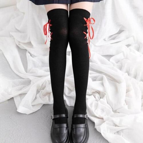 1 Pair Japanese Style Fashion Spring Autumn Sexy High Stockings Woman Lace Ribbon Thigh High Stockings Free Size 110cm
