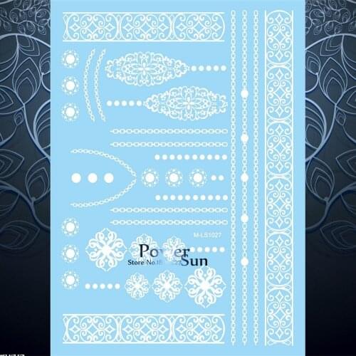 1PC Beauty Bridal Wedding Tattoo White Lace Choker Bracelet Design Waterproof Women Henna Jewel Tempoary Tattoo Sticker PMLS1027