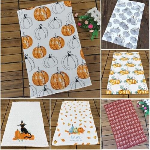 1pc Pumpkins Tea Towel Napkin Cotton Dish Towel Soft Absorbent Kitchen Clearing Cloth 70x45cm