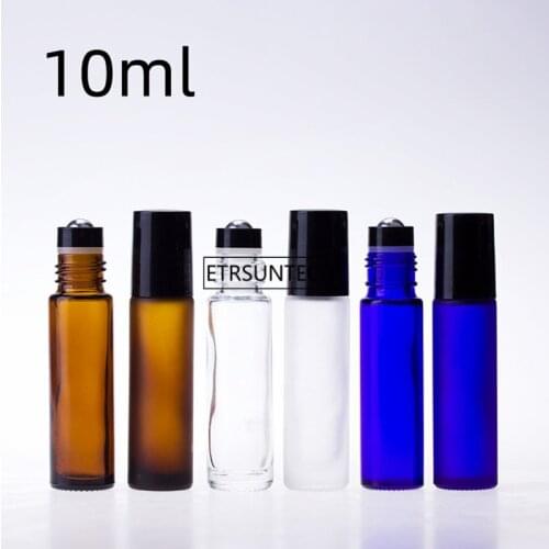 150pcs 10ml Roll on Glass Bottle Stainless Steel Roller Ball Essential Oils Perfume Bottle with Metal Ball and Plastic Lid F3718