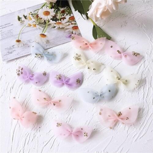 30pcs/lot dusting with small sharp Angle bow DIY Tie Shaped Appliques Satin Ribbon Bow Appliques Craft DIY Wedding Decoration