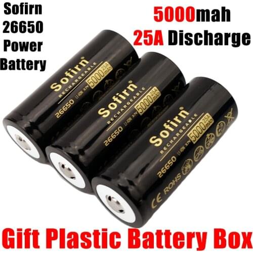 Sofirn 26650 Battery 5000mAh 3.7V 25A Rechargeable Battery 5C High Discharge Drain Lithium Batteries for LED Flashlight/Toys