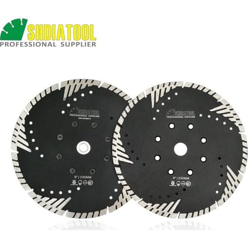 SHDIATOOL Dia 230mm/9" Diamond Blades for stone &concrete cutting M14 Flange Hot pressed Turbo Blade with Slant protection teeth