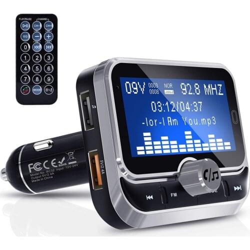 2021 Car FM Transmitter With Remote Control USB Disk and Car Charger 1.8" LCD Bluetooth MP3 Player Handsfree FM Modulator 2.4A