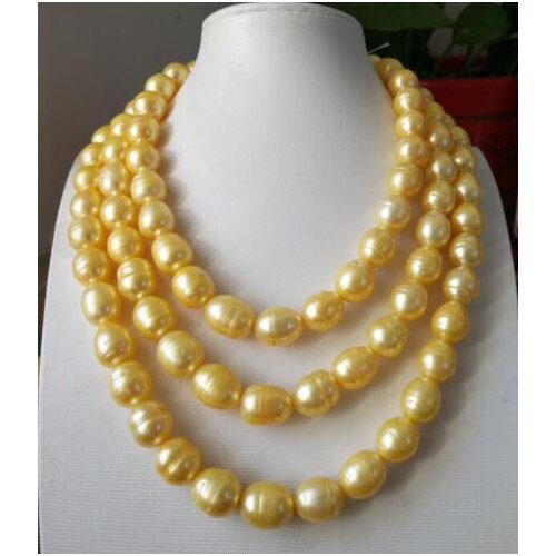 Free shipping AAA 12-13 mm natural south sea gold pearl necklace 49 inch 14 gold