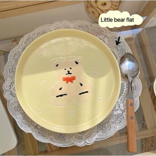 Food Dish тарелки для еды посуда 접시 Korean INS Wind Hand-painted Bear Ceramic Plate Lovely Relief Cartoon Girl Heart Dishs