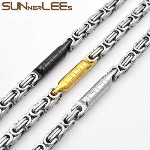 SUNNERLEES Jewelry Stainless Steel Necklace 6mm Geometric Byzantine Link Chain Silver Color Gold Plated Men Women SC18 N