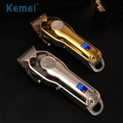 Kemei Electric Hair Clipper Cordless LCD All-metal Barber Professional Hair Cutting Trimmer Gold Silver Machine Mower KM-1986
