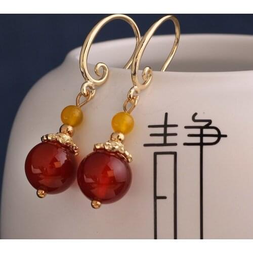 Ethnic long red drop earrings yellow bead drop earrings for women and girl jewelry серьги