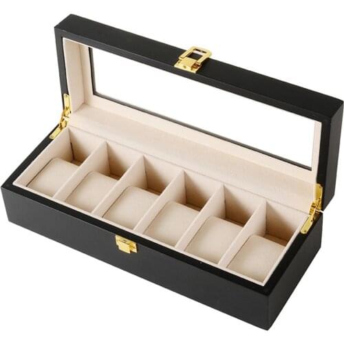 European Black Watch Boxes Case Wood And Leather Mechanical Watch Organizer New Watch Display Gift Case Jewelry Storage Holder