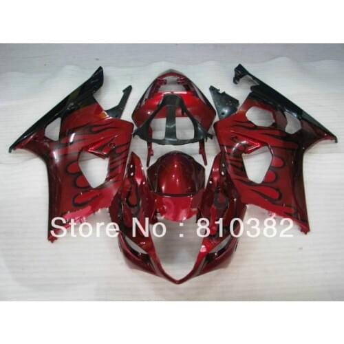 Motorcycle Fairing kit for GSXR1000 03 04 GSXR 1000 GSX-R1000 K3 2003 2004 Black flames hot red Fairings set SD19