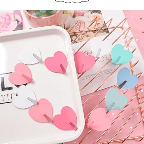 Creative Metal Cute Heart-shaped Hook Strong Adhesive Paste Wall Bearing Kitchen Hook No Trace After Paste Door Hook