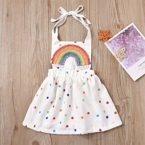 Summer Girls Shiny Rainbow Dress Children Kids Colorful Dot Dress