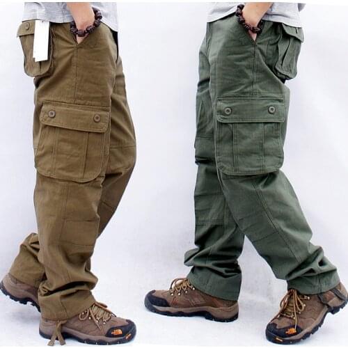 Mens Cargo Pants Casual Multi Pockets Military Tactical Pants Male Outwear Loose Straight slacks Long Trousers Plus size 44