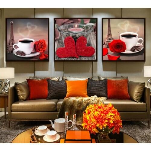 3 pcs set,DIY 5D Diamond Embroidery rose,heart,tea,painting of resin diamond,Needlework,Full Square Diamond Painting Home Decor