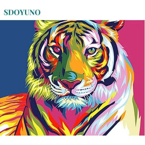 SDOYUNO Frameless Coloring By Numbers Coloured Tiger Wall Pictures For Living Room Canvas Painting Wall Art DIY Unique Gift
