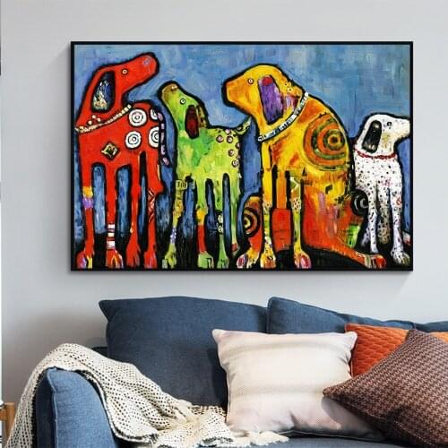 Wall Decor Poster Art Animal Prints Picture Oil Painting Canvas Colorful Dog Painting for Living Room Home Decor Frame