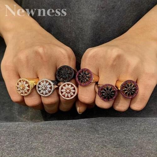 Newness Luxury Delicate Flower Cubic Zirconia 3 Tone Ring Jewelry For Women Wedding Indian Dubai Bridal Jewelry Sets