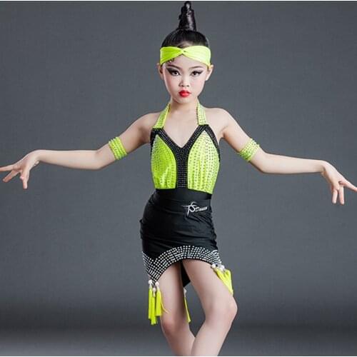 ChildrenS Latin Dance Clothes Girls Latin Dance Competition Clothes Diamond Practice Wear Latin Dance Tops Skirts Suit DN8558