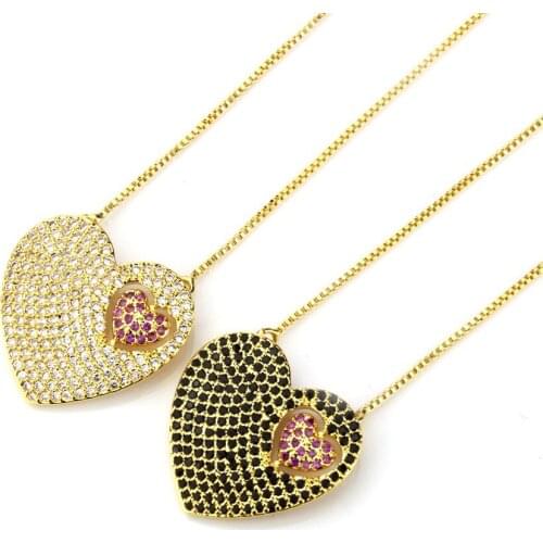 Heart Set Zircon Necklace with Copper Plated Gold Inlaid Heart Pendant