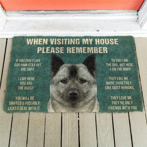 Please Remember Norwegian Elkhound Dogs House Rules Doormat Decor Print Carpet Soft Flannel Non-Slip Doormat for Bedroom Porch