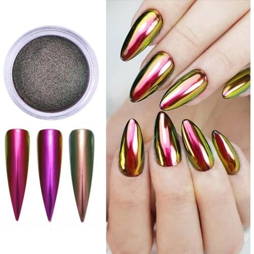 1 Box Chameleon Mirror Nail Powder Acrylic Auroras Effect Nail Powder UV Gel Polish Chrome Dust Manicuring Art Decoration