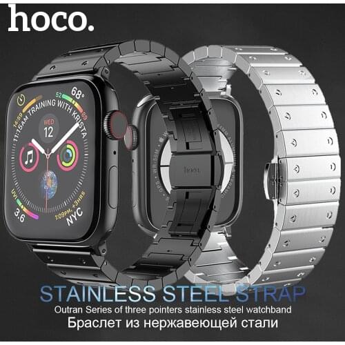 HOCO Brand Stainless Steel Band for Apple Watch Series 6 5 4 3 2 1 Strap Metal Butterfly Buckle Bracelet for iWatch SE 42mm 44mm