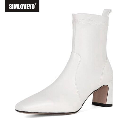 SIMLOVEYO Women genuine leather boots Ankle boots Pointed toe Slip on Soft footwear High quality Spring Autumn Fashion Solid Hot