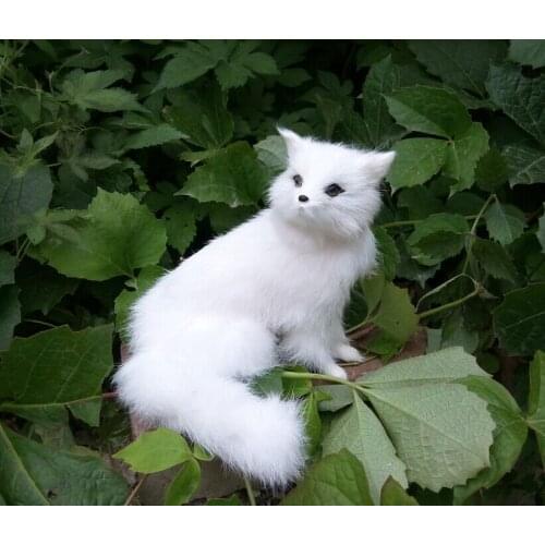 Cute simulation fox toy white sitting resin&fur fox doll gift about 16x14x14cm 0838