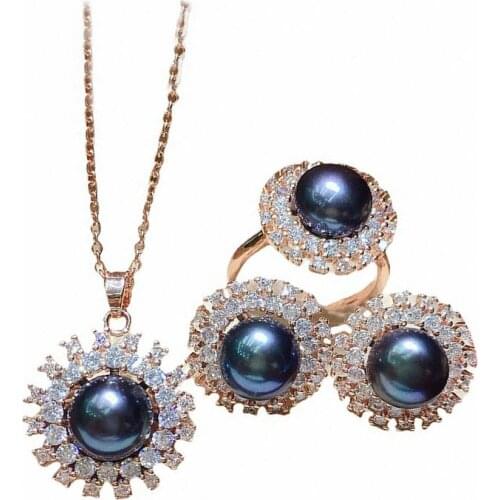 SINZRY creative costume jewelry Cubic Zirconia fresh water pearl vintage snowflake pendant necklace earring ring jewelry sets