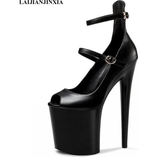 LAIJIANJINXIA Dance Shoes 8 Inches Super High Stripper Heels Shallow Peep Toe Pumps New Style Cross Dressing Womens Shoes