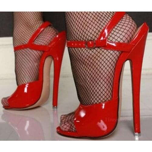 US4-12 Womens 18CM Super High Heel Sandal Party Dress Shoes Open Toe club Stilettos Pumps Sexy Nightclub Plus Size Red 7Colors