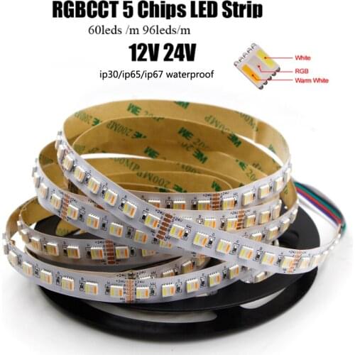 High Quality 5 in1 5050 RGB CCT LED Strip light 12V 24V 5 Color in 1 Chips RGB+WW+CW 60LEDs/m 96LEDs/m RGBW diode tape strips