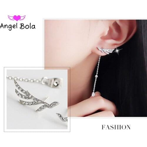 New Fashion Temperament 925 Silver Needle Austrian Crystal Angel Wings Long Women Glamour Earrings Luxury Jewelry Holiday Gifts