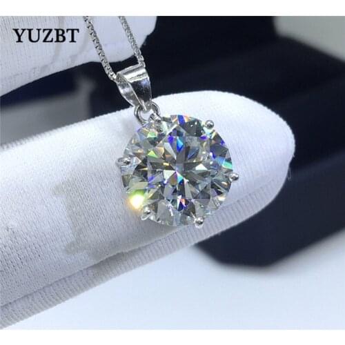 Women 18K White Gold Plated 5 Carat Gemstone Round Excellent Cut Diamond Test Past D Color Moissanite Wedding Pendant Necklace