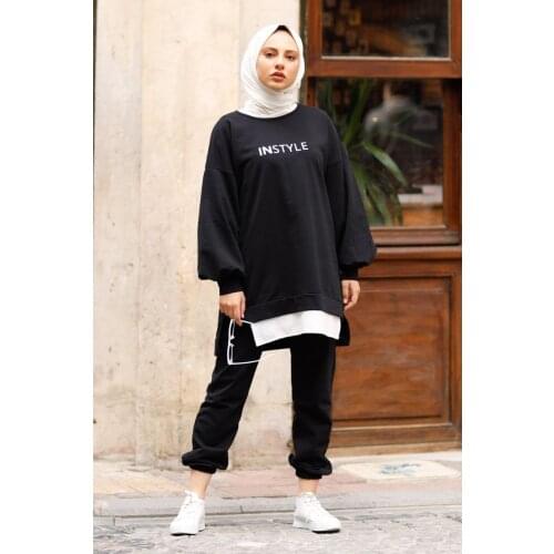 Hooded 2 Pieces Sports Women’s Set, Shirt and Pant Double Suit Plus Size Islamic Fashion Muslim Clothing Turkey Dubai 2021