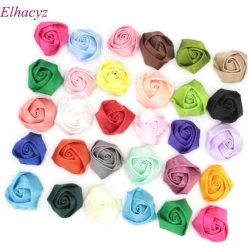 100pcs/lot Hot Selling 30 Colors 4CM Rose Flowes Fashion Hair Accessories Satin Rosettes for Headband Headwear Free Shipping