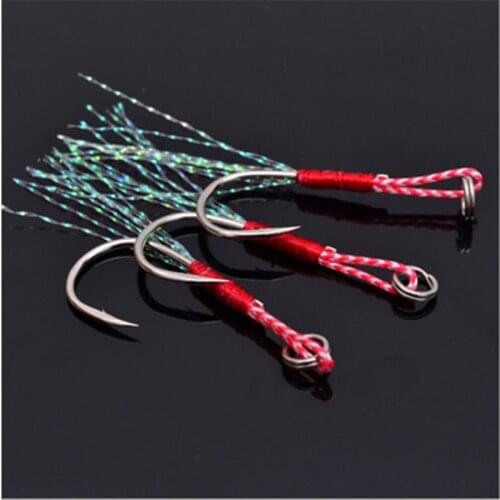 5pcs/Lot Fishing Lure Slow Jigging Hooks Barbed Single Cast Jigs Assist Hook Thread Feather Pesca High Carbon Steel Accessories