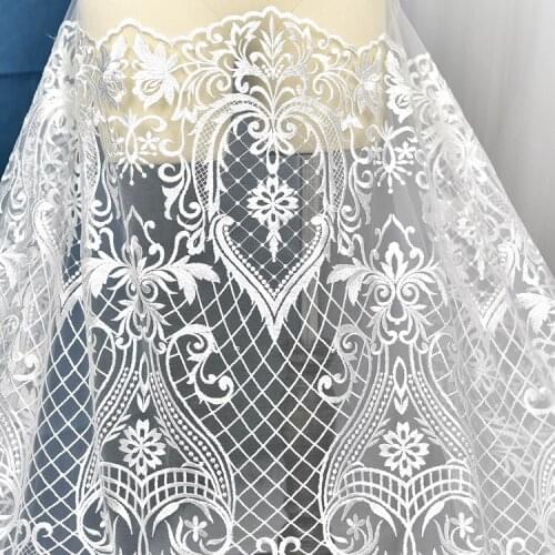 50cm/lot 130cm wide High-end embroidery off white lace fabric wedding dress luxury decorative fabric accessories AC110