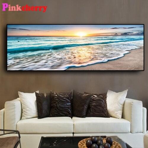 5D DIY Diamond Painting Beach Sunset Landscape large picture Diamond mosaic Full square round Diamond Rhinestone Embroidery