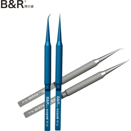 B&R Fingerprint Flying Line Titanium/Aluminum Alloy Tweezers For Electronic Parts Phone Microscope BGA IC Chip Maintenance Tools