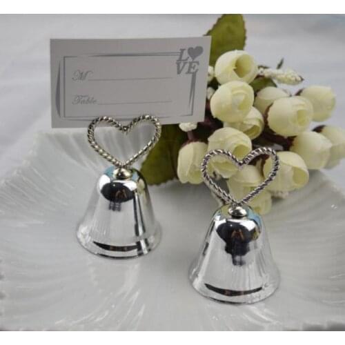 Free shipping 100pcs/lot Fashion Heart Bell Place Card Holder Wedding favors table card holders SN1049