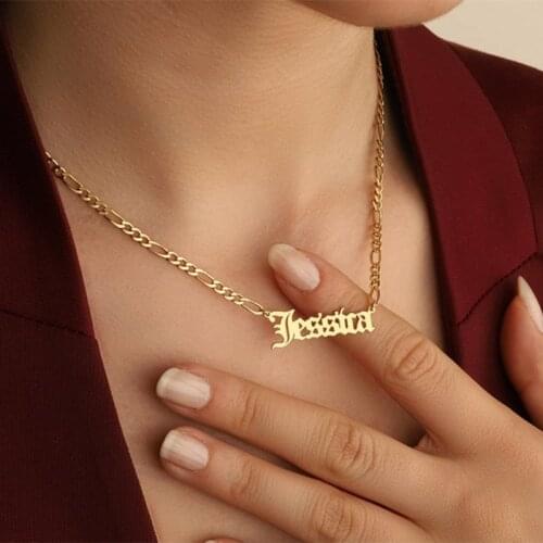 Custom Old English Necklace for Women Stainless Steel Gold Cuban Chain Choker Nameplate Necklaces Men Boho Charms Jewelry Gift