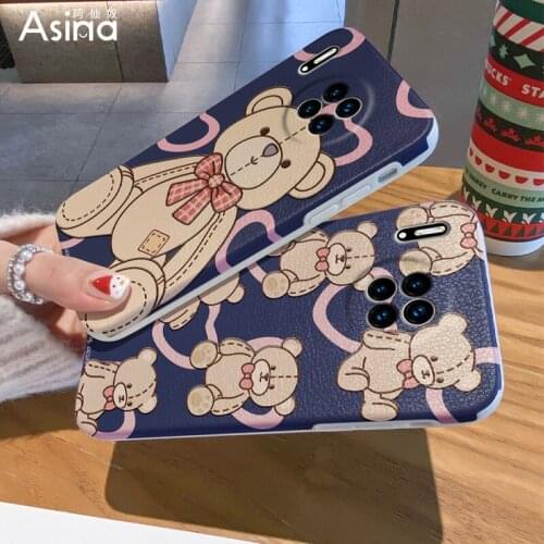 ASINA Imitation Lambskin Case For Huawei Mate 40 30 Pro Silicone Edge Cute Cover For Huawei Honor 30 Pro Fashion Bumper Bear